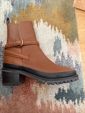 Ulla Johnson Cognac Leather Lug Heel Ankle Boots